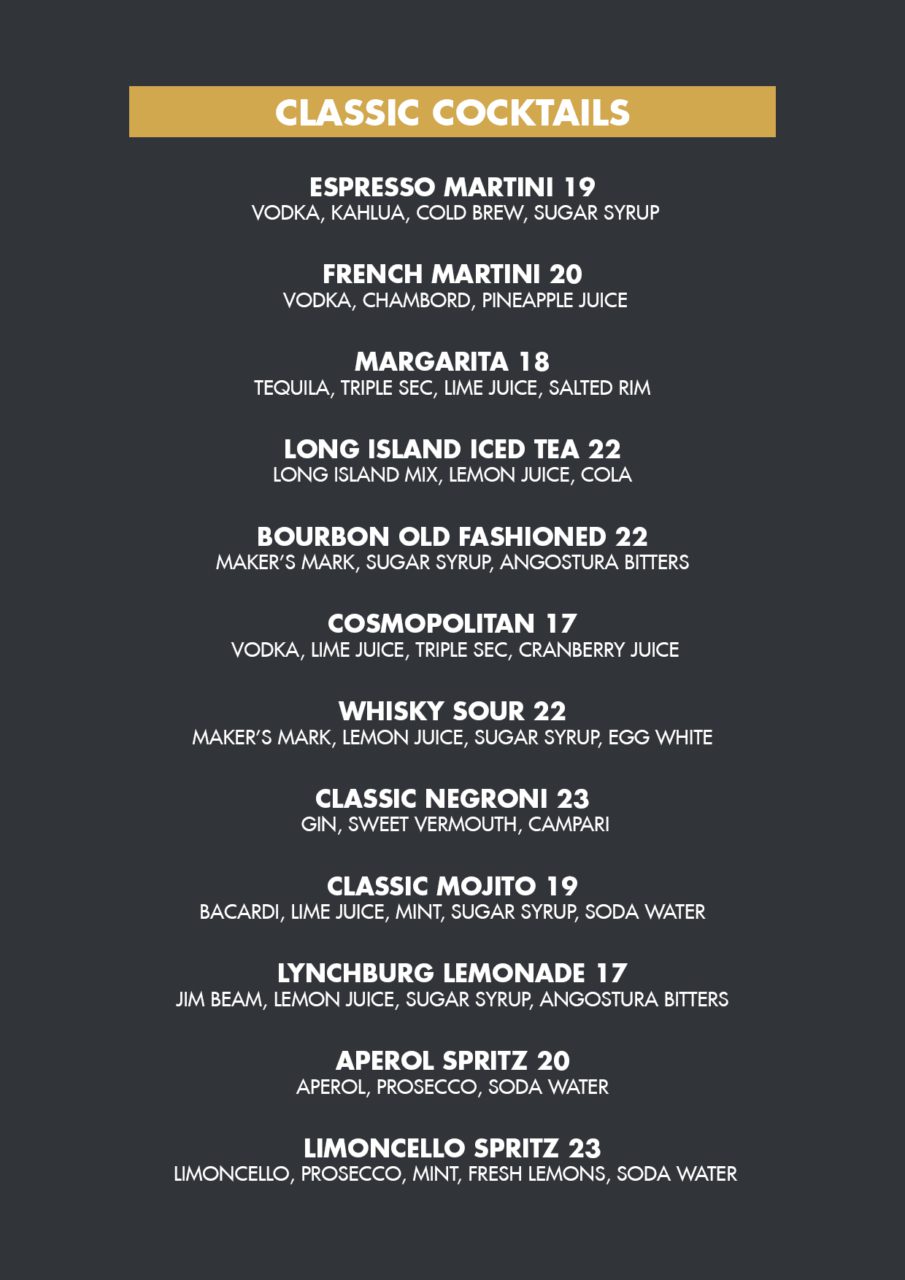 Duke Cocktail List A42